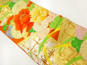 アンティーク　草花模様織出し袋帯（材料）